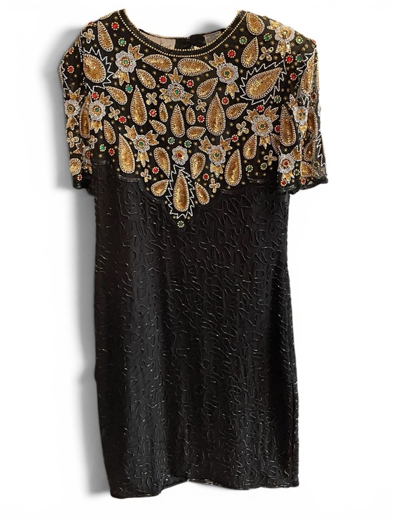 Laurence Kazar Dresses & Skirts - Vintage Laurence Kazar Silk Beaded Dress Black Gold Embellished L